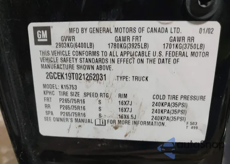 2002 Chevrolet Silverado 1500 Ls from USA, damaged, VIN 2GCEK19T021262031